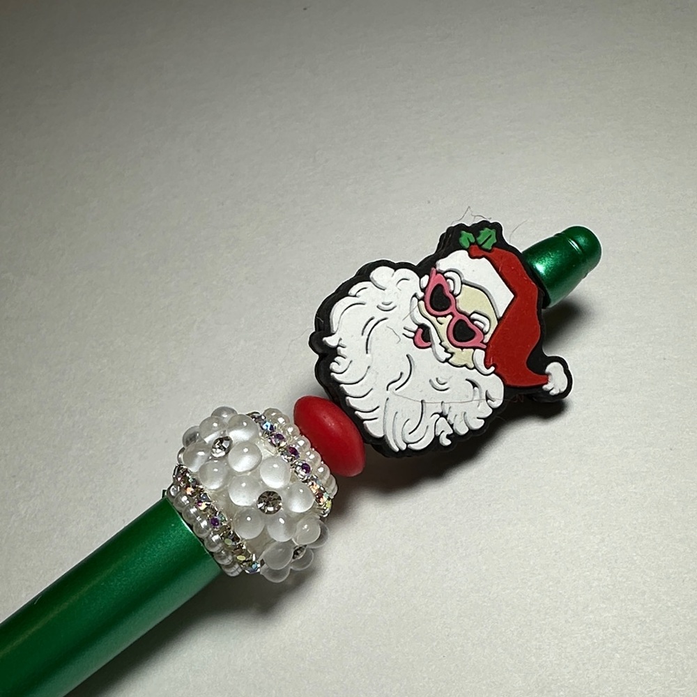Festive Santa Pen with 3-D Beaded Accent